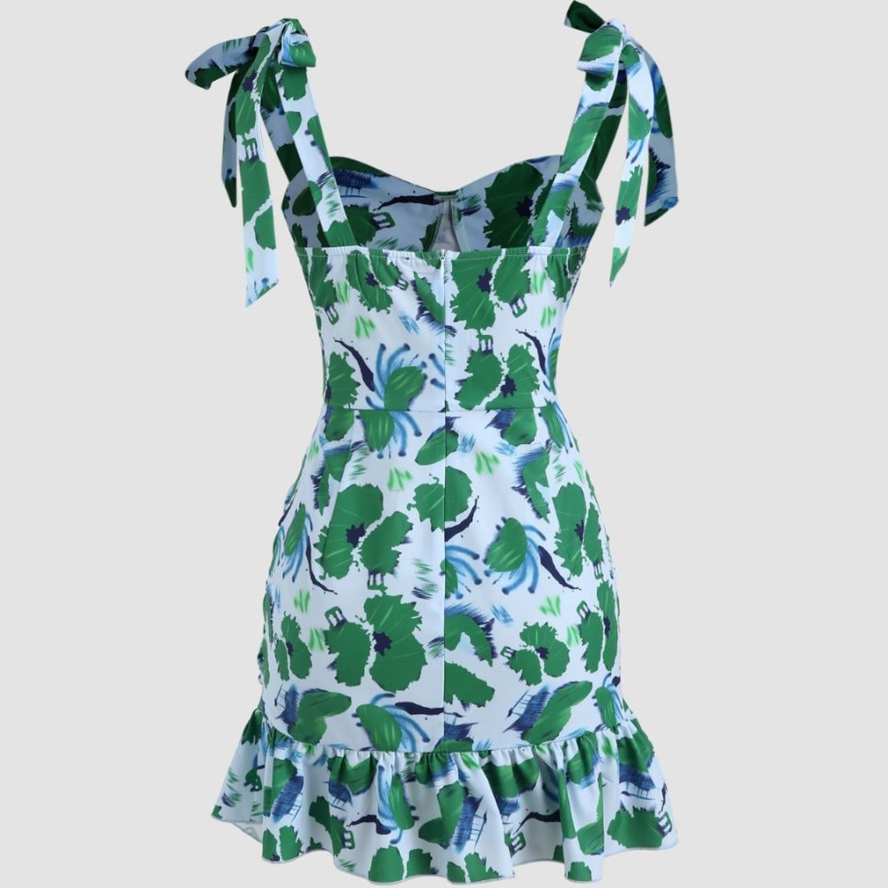 Cider Floral Print Ruched Ruffle Mini Dress - Picture 2 of 4